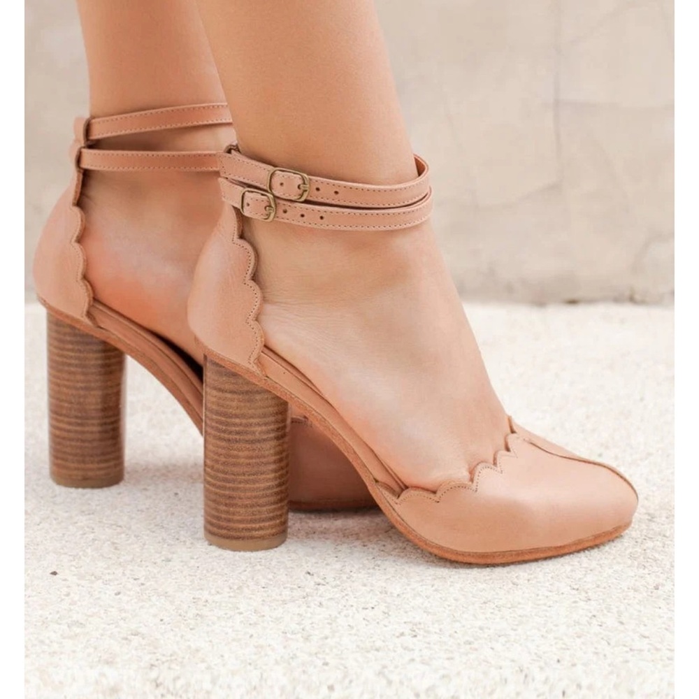Bali ELF FLAMINGO LEATHER HEELS IN VINTAGE BEIGE Hand made 9.5